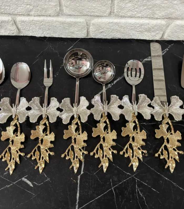 Gold Butterfly Leaf Utensil Set: Elegant Kitchen Decor